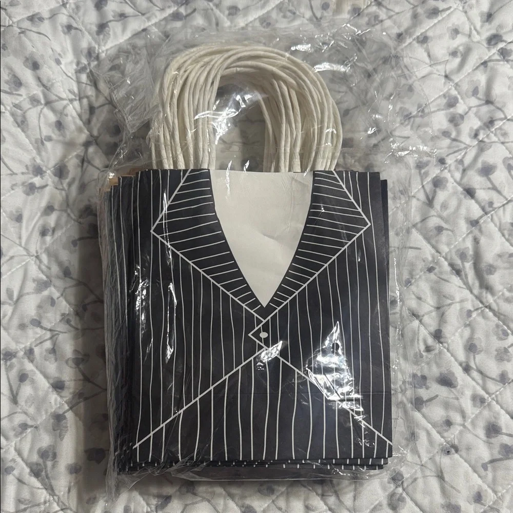 Black and White Striped party paper handled Bags set/24